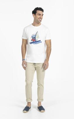 CAMISETA WINDSURFER BLANCA CON RAYAS MARINERAS