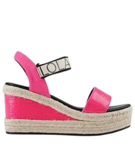 SANDALIAS DE CUÑA CON LENTEJUELAS FUCSIA FLUOR