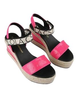 SANDALIAS DE CUÑA CON LENTEJUELAS FUCSIA FLUOR