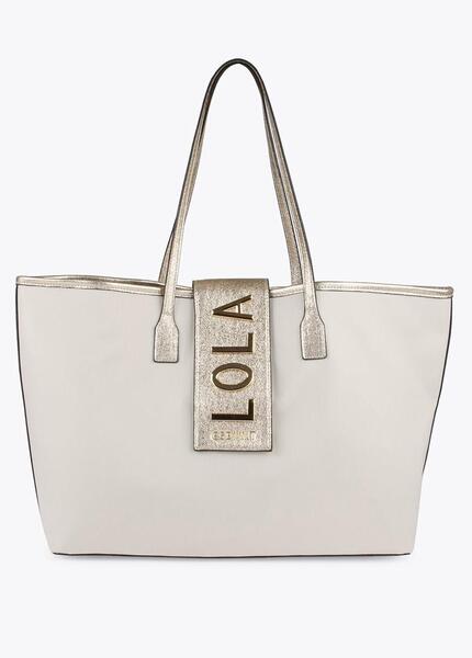 SHOPPER BEIGE CON METALIZADO DORADO