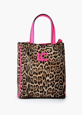 BOLSO BANDOLERA ANIMAL PRINT CON DETALLES FUCSIA FLUOR