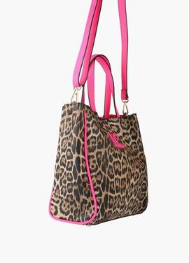 BOLSO BANDOLERA ANIMAL PRINT CON DETALLES FUCSIA FLUOR