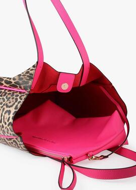 BOLSO BANDOLERA ANIMAL PRINT CON DETALLES FUCSIA FLUOR