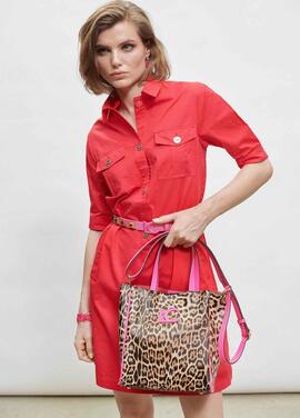 BOLSO BANDOLERA ANIMAL PRINT CON DETALLES FUCSIA FLUOR