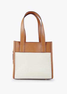 BOLSO BANDOLERA BEIGE Y MARRÓN CON MONOGRAMA DE STRASS