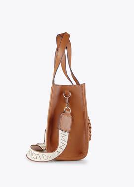 BOLSO BANDOLERA BEIGE Y MARRÓN CON MONOGRAMA DE STRASS