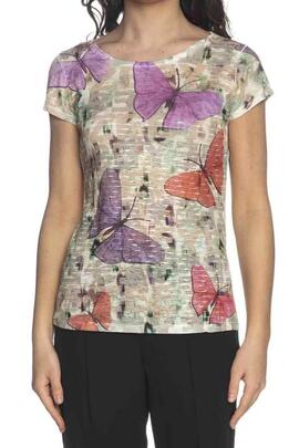 CAMISETA SEMITRANSPARENTE BEIGE MULTICOLOR