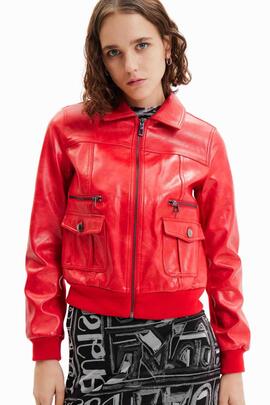 CHAQUETA RETRO DALLAS ECOPIEL ROJA