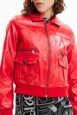 CHAQUETA RETRO DALLAS ECOPIEL ROJA