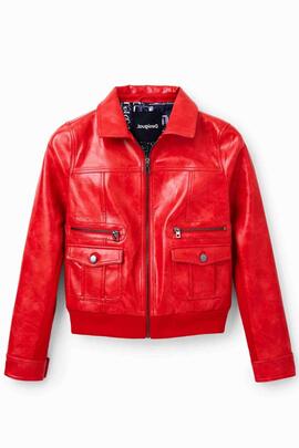 CHAQUETA RETRO DALLAS ECOPIEL ROJA