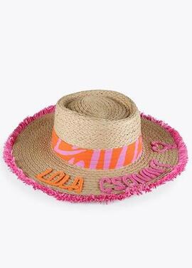 SOMBRERO CON BORDADOS FLUOR FUSCIA Y NARANJA