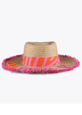 SOMBRERO CON BORDADOS FLUOR FUSCIA Y NARANJA