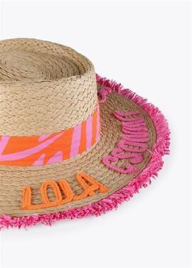 SOMBRERO CON BORDADOS FLUOR FUSCIA Y NARANJA