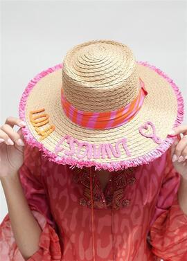 SOMBRERO CON BORDADOS FLUOR FUSCIA Y NARANJA