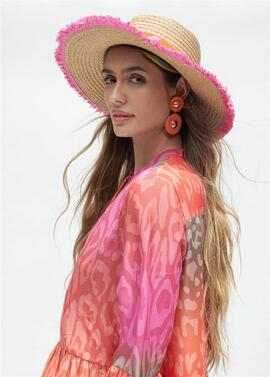 SOMBRERO CON BORDADOS FLUOR FUSCIA Y NARANJA