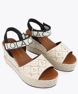 SANDALIAS DE CUÑA COMBINADAS CON MONOGRAMA DE STRASS