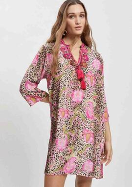 KURTA CON ESTAMPADO DE LEOPARDO Y FLORAL