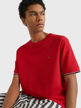 CAMISETA PIQUÉ TIPPING SLIM FIT ROJA