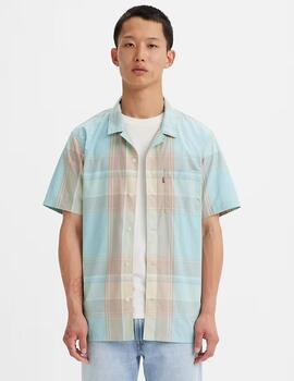 CAMISA MANGA CORTA SUNSET CAMP RELAXED FIT CUADROS TURQUESA