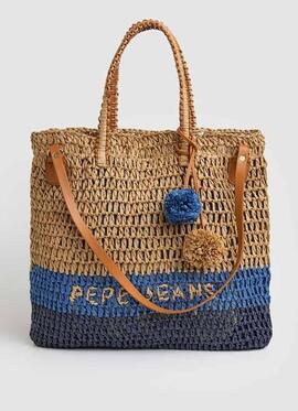 BOLSO TOTE DE PAJA BORA BAG CAMEL Y AZUL