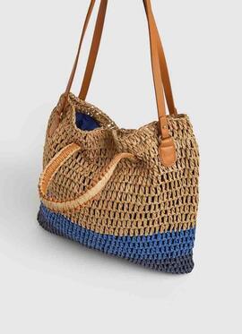 BOLSO TOTE DE PAJA BORA BAG CAMEL Y AZUL