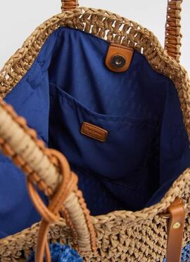 BOLSO TOTE DE PAJA BORA BAG CAMEL Y AZUL