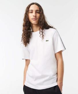 CAMISETA LACOSTE REGULAR FIT BLANCA CON CINTA DEPORTIVA