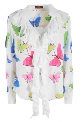 BLUSA BLANCA ESTAMPADA CON MARIPOSAS FLUOR