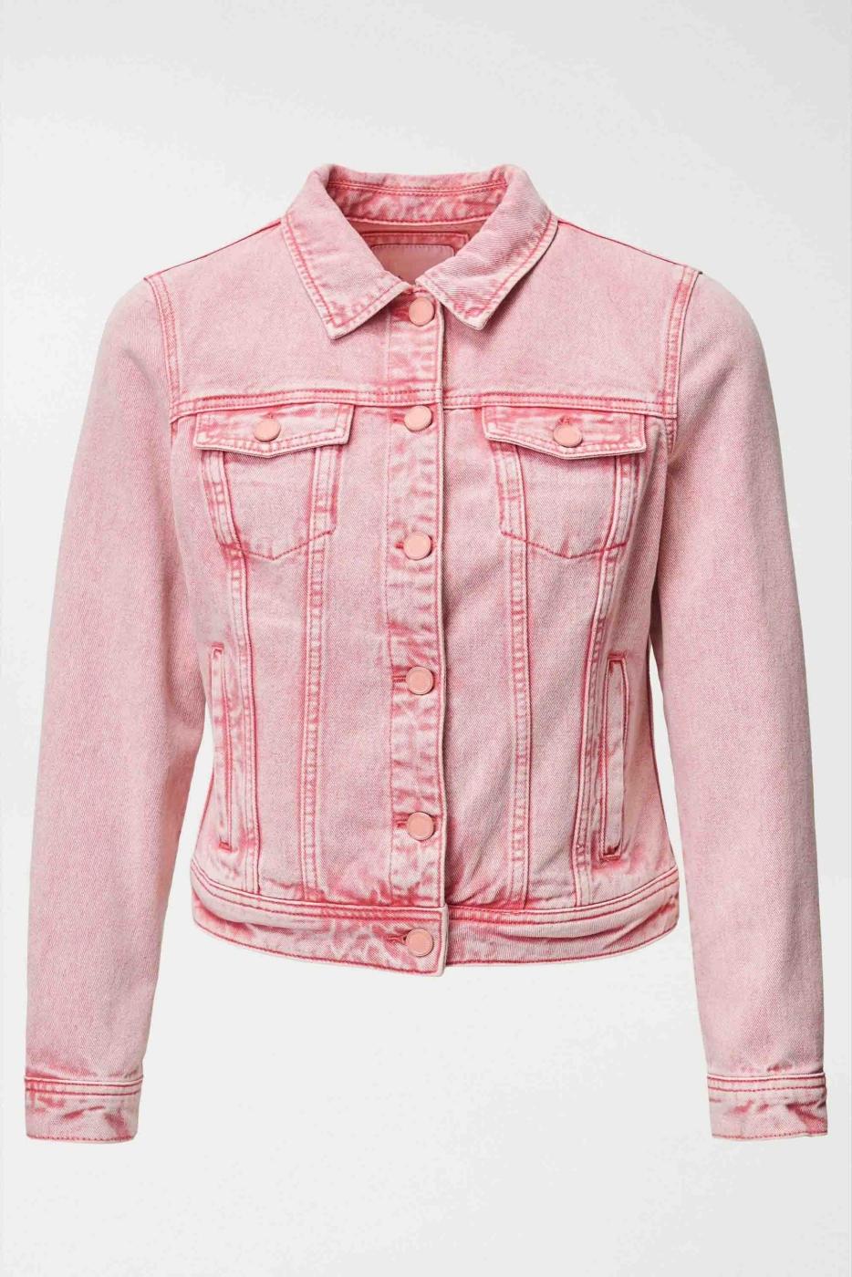 Chamarra Vaquera Chaqueta De Mezclilla Rosada Cazadora Vaquera
