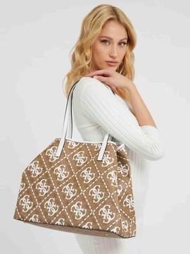 BOLSO SHOPPER VIKKY LARGE TOTE LOGO 4G CAMEL Y BLANCO