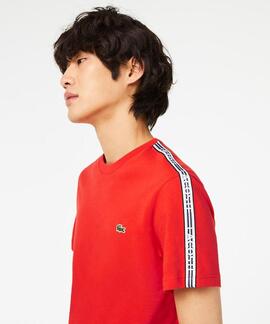 CAMISETA LACOSTE REGULAR FIT ROJA CON CINTA DEPORTIVA