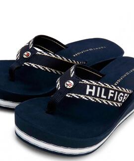 CHANCLAS DE CUÑA ALTA AZUL MARINO CON LOGO
