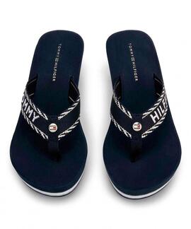 CHANCLAS DE CUÑA ALTA AZUL MARINO CON LOGO