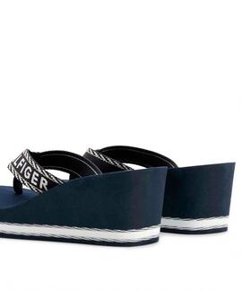 CHANCLAS DE CUÑA ALTA AZUL MARINO CON LOGO