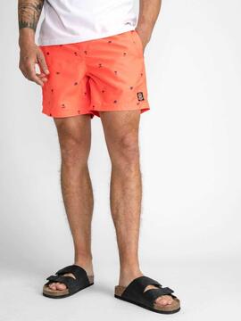 BAÑADOR PETROL MICRO PRINT NARANJA FLUOR