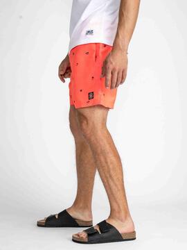 BAÑADOR PETROL MICRO PRINT NARANJA FLUOR