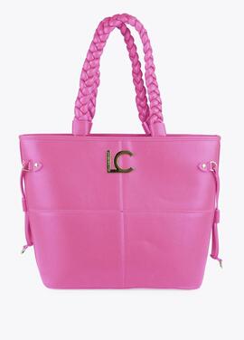 BOLSO CON PESPUNTES Y LOGO LATERAL ROSA