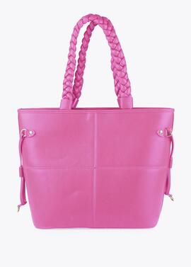 BOLSO CON PESPUNTES Y LOGO LATERAL ROSA