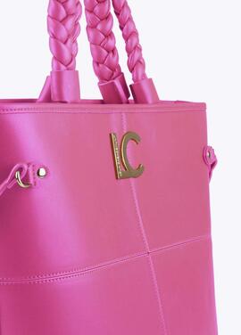 BOLSO CON PESPUNTES Y LOGO LATERAL ROSA