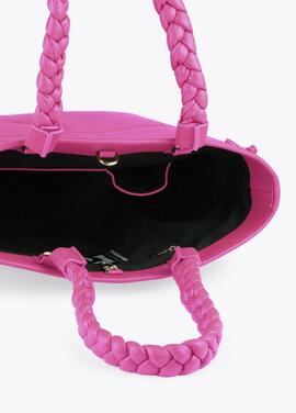 BOLSO CON PESPUNTES Y LOGO LATERAL ROSA