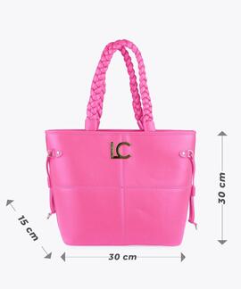 BOLSO CON PESPUNTES Y LOGO LATERAL ROSA