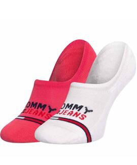 PIMKIES UNISEX TOMMY JEANS NO SHOW 2 PACK ROSA Y BLANCO