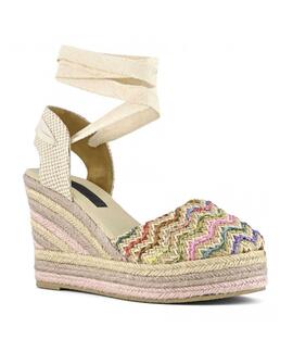 SANDALIA DE CUÑA RAFIA BEIGE MULTICOLOR