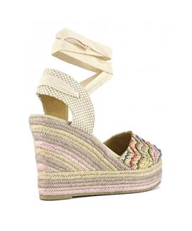 SANDALIA DE CUÑA RAFIA BEIGE MULTICOLOR