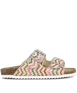 SANDALIA DE RAFIA BEIGE MULTICOLOR