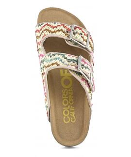 SANDALIA DE RAFIA BEIGE MULTICOLOR