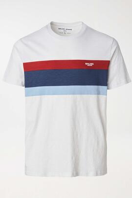 CAMISETA BLANCA CON BANDA TRICOLOR