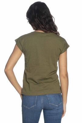 CAMISETA DE MUJER MARIPOSAS VERDE CAQUI