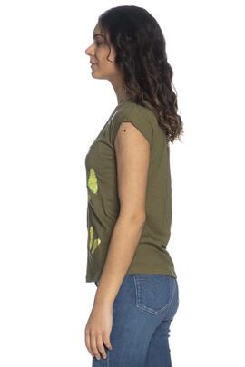 CAMISETA DE MUJER MARIPOSAS VERDE CAQUI