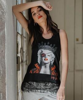 TOP BLONDA MARILYN PRINCESA ROCKERA NEGRO